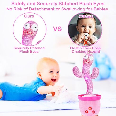 Rechargeable Dancing Talking Cactus Toy for Baby, Cactus Baby Toy with Adjustable Volume, Colorful Glowing Interactive Cactus Toy That Talks Back, Baby Toys 6-18 Months in Kuwait
