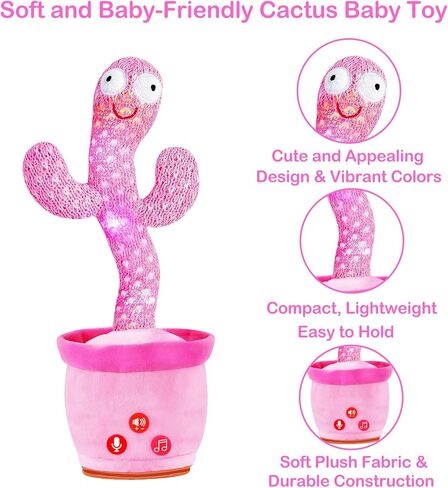 Rechargeable Dancing Talking Cactus Toy for Baby, Cactus Baby Toy with Adjustable Volume, Colorful Glowing Interactive Cactus Toy That Talks Back, Baby Toys 6-18 Months in Kuwait