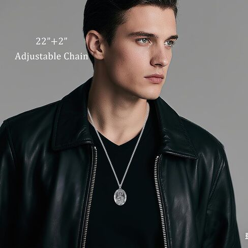Patron Saint Medal Necklace 925 Sterling Silver Catholic Protection Pendant Religious Jewelry for Men Women with 2.5mm 22"+2" Round Box Chain in Saudi Arabia