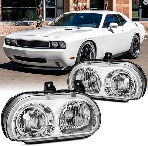 2 قطعة مجموعة المصابيح الأمامية لـ 2008 2009 2010 2011 2012 2013 2014 دودج تشالينجر R/T Classic SXT SRT8 Base SE نموذج هالوجين كريستال سلسلة كروم الإسكان واضح عدسة استبدال المصابيح الأمامية in Saudi Arabia