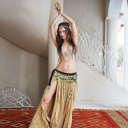 وشاح الورك للرقص الشرقي للسيدات، تنورة للرقص الشرقي، تنورة أداء ملفوفة بالترتر والعملات الذهبية، لف التنانير in Saudi Arabia