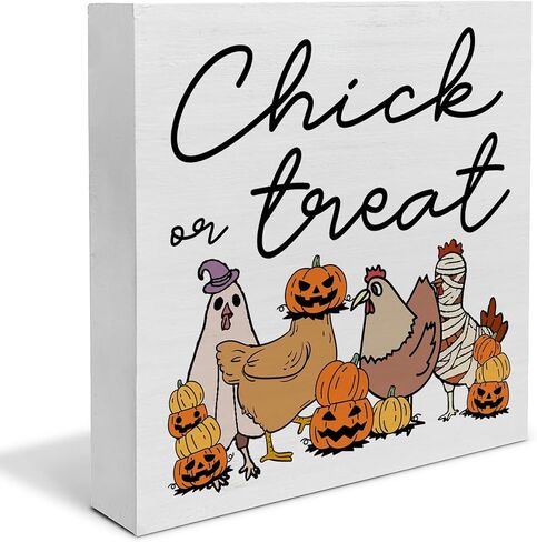 Skeleton Chicken Halloween Decor, Pumpkin Ghost Chicken Wooden Box Sign, Cute Halloween Room Decorations (5 x 5 Inches) in Saudi Arabia