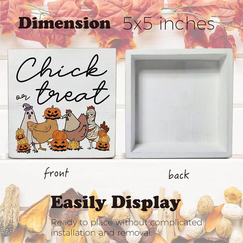 Skeleton Chicken Halloween Decor, Pumpkin Ghost Chicken Wooden Box Sign, Cute Halloween Room Decorations (5 x 5 Inches) in Saudi Arabia