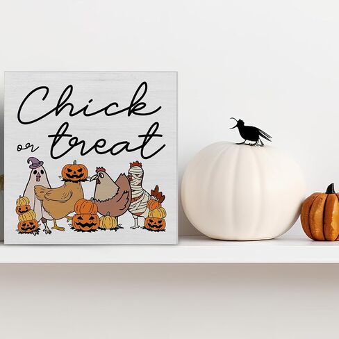 Skeleton Chicken Halloween Decor, Pumpkin Ghost Chicken Wooden Box Sign, Cute Halloween Room Decorations (5 x 5 Inches) in Saudi Arabia
