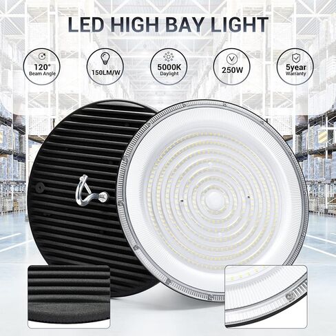 4 Pack 500W UFO Led High Bay Light,120VAC,5000K Daylight Commercial Bay Lighting,IP66 Waterproof,71050LM,2150W MH/HPS with Plug Area Lighting for Warehouse/Shop/Workshop/Garage/Barn/Gym/Factory in Kuwait