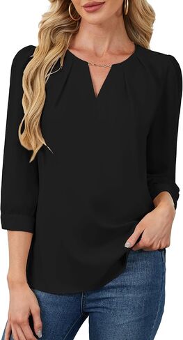 3/4 Length Sleeve Womens Tops Work Business Dressy Casual Blouses Chiffon Elegant Shirts Fashion Outfits in Kuwait