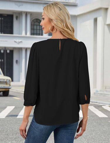 3/4 Length Sleeve Womens Tops Work Business Dressy Casual Blouses Chiffon Elegant Shirts Fashion Outfits in Kuwait