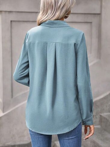 Womens Button Down Shirts Solid Button Front Shirt,Long Sleeve Tops Fall Cloth for Women in Saudi Arabia