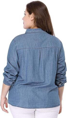 Agnes Orinda Women's Plus Size Button Down Long Sleeve Chest Pocket Chambray Shirts 2025 in Saudi Arabia