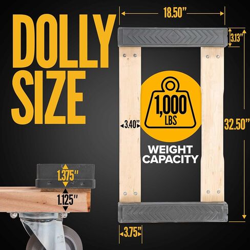 US Cargo Control Dolly for Moving with Rubber Caps, (1,000 lbs. Load Capacity) Heavy Duty 4 Wheel Dolly for Moving Heavy Items, Non-Marking 4" Rubber Swivel Wheels (18.5 Inch x 32.5 Inch) in Saudi Arabia