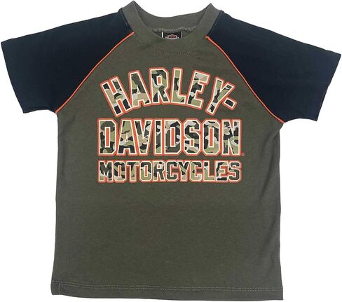 Harley-Davidson Big Boys' Camo H-D Raglan Short Sleeve Tee, Green/Black in Saudi Arabia