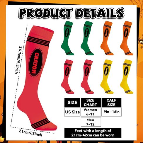 4 Pairs Halloween Crayon Socks Colorful Striped Thigh High Stockings Knee High Socks Set Long Crayon Stocking Set for Halloween Women Girls Adult Costume in Saudi Arabia