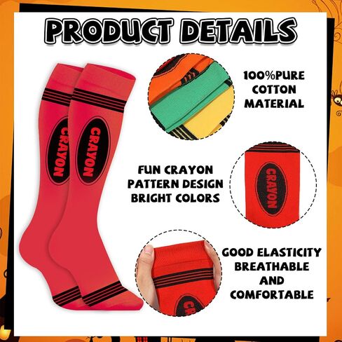 4 Pairs Halloween Crayon Socks Colorful Striped Thigh High Stockings Knee High Socks Set Long Crayon Stocking Set for Halloween Women Girls Adult Costume in Saudi Arabia