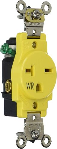 Leviton W5461-E Single Receptacle Outlet, Weather-Resistant, 20 Amp, 250 Volt, Heavy-Duty Industrial Specification Grade, Back or Side Wire, Self-Grounding, Black in Saudi Arabia