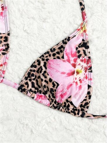 Women's 4 Piece Swimsuits Floral Cheetah Bikini Sets Bathing Suit with Mesh Cover Up Skirt & Bandana in Saudi Arabia
