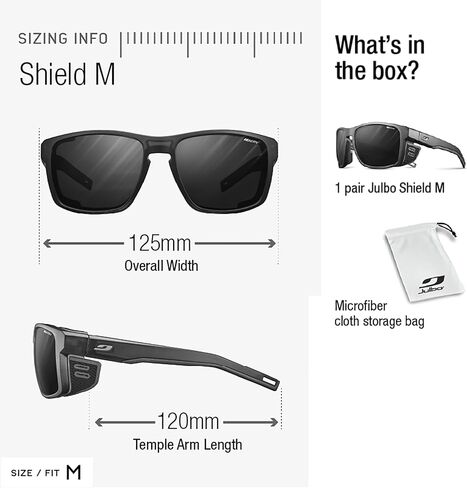 نظارات Julbo Shield M Mountain الشمسية للرجال والنساء مع دروع سباندكس قابلة للإزالة للمشي لمسافات طويلة والتزلج والثلج - حماية 100% من الأشعة فوق البنفسجية in Kuwait