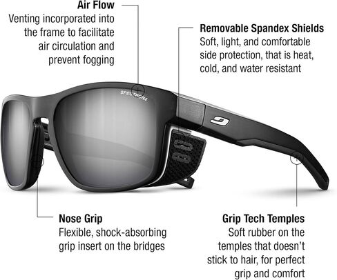 نظارات Julbo Shield M Mountain الشمسية للرجال والنساء مع دروع سباندكس قابلة للإزالة للمشي لمسافات طويلة والتزلج والثلج - حماية 100% من الأشعة فوق البنفسجية in Kuwait