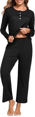 طقم بيجامة نسائي بيجامة بأكمام طويلة للنساء طقم مكون من قطعتين طقم صالة ناعم Pj طقم ملابس نوم خريفي مع جيوب in Kuwait