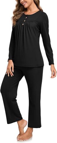 طقم بيجامة نسائي بيجامة بأكمام طويلة للنساء طقم مكون من قطعتين طقم صالة ناعم Pj طقم ملابس نوم خريفي مع جيوب in Kuwait