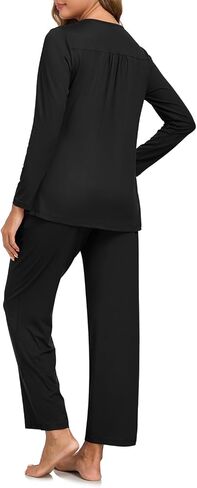 طقم بيجامة نسائي بيجامة بأكمام طويلة للنساء طقم مكون من قطعتين طقم صالة ناعم Pj طقم ملابس نوم خريفي مع جيوب in Kuwait