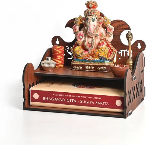 Git Kya De Pooja Mandir للمنزل، معبد خشبي صغير، DIY Puja Mandirs مثبت على الحائط، Home Temple Devghar، Puja Stand for God Idols، Office، Shop - 12 بوصة × 9 بوصة (تصميم كلاسيكي) in Saudi Arabia