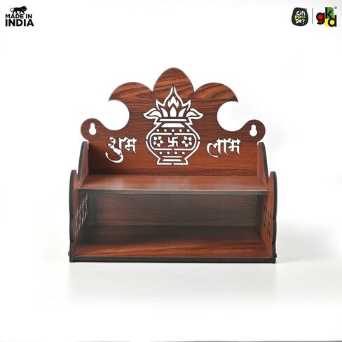 Git Kya De Pooja Mandir للمنزل، معبد خشبي صغير، DIY Puja Mandirs مثبت على الحائط، Home Temple Devghar، Puja Stand for God Idols، Office، Shop - 12 بوصة × 9 بوصة (تصميم كلاسيكي) in Saudi Arabia