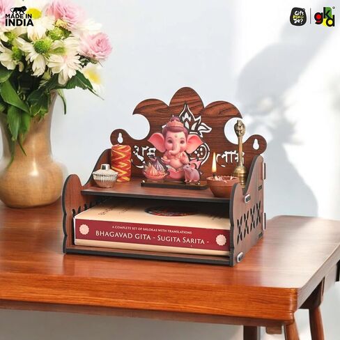 Git Kya De Pooja Mandir للمنزل، معبد خشبي صغير، DIY Puja Mandirs مثبت على الحائط، Home Temple Devghar، Puja Stand for God Idols، Office، Shop - 12 بوصة × 9 بوصة (تصميم كلاسيكي) in Saudi Arabia