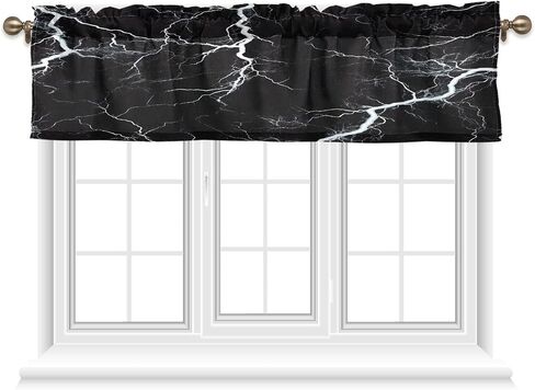 Black Wild Marble Lightning Kitchen Valances Curtain, Black White Marble Texture Small Window Curtain Valance for Bedroom Bathtoom Sink Rod Pocket One Panel 54 x 18 Inch in Saudi Arabia