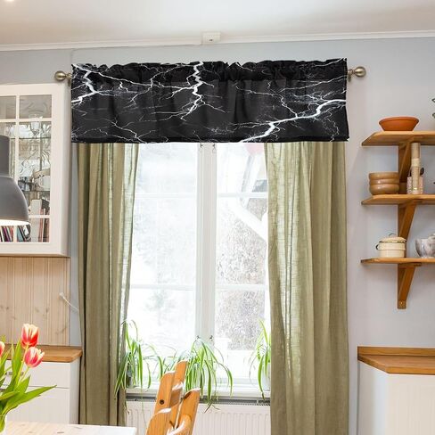 Black Wild Marble Lightning Kitchen Valances Curtain, Black White Marble Texture Small Window Curtain Valance for Bedroom Bathtoom Sink Rod Pocket One Panel 54 x 18 Inch in Saudi Arabia