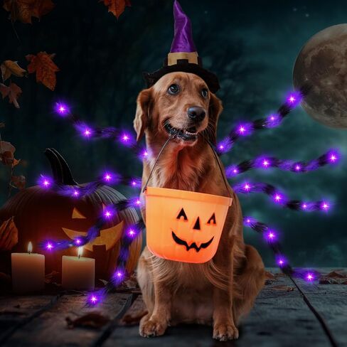 JaGely Halloween Costume for Dog, Dog Spider Costume with 64 LED Purple Lights, Light up Furry Costumes for Medium Large Dogs Funny Cosplay Costume Halloween Party in Kuwait