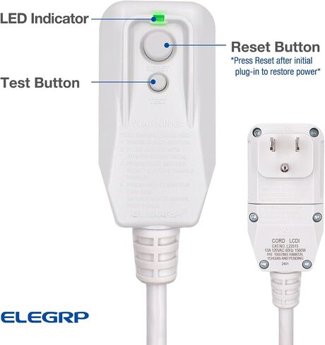 ELEGRP 0651515LY L15515 L22515 14AWG LCDI قابس سلك الطاقة لمكيف الهواء A/C، معتمد من E250451 UL، استبدال قاطع كشف التسرب الحالي 7.5 قدم، 120 فولت 15 أمبير 1800 وات 60 هرتز NEMA 5-15P، عبوة واحدة in Kuwait