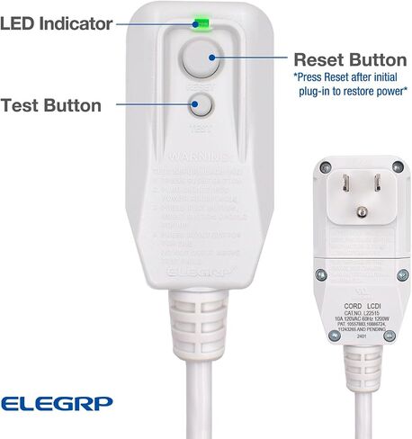 ELEGRP 0651515LY L15515 L22515 14AWG LCDI قابس سلك الطاقة لمكيف الهواء A/C، معتمد من E250451 UL، استبدال قاطع كشف التسرب الحالي 7.5 قدم، 120 فولت 15 أمبير 1800 وات 60 هرتز NEMA 5-15P، عبوة واحدة in Kuwait