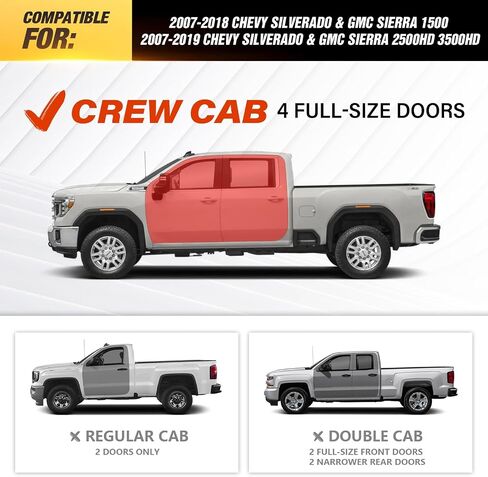 لوحات الجري بخطوات جانبية متوافقة مع 2007-2018 Chevy Silverado & GMC Sierra 1500، 2007-2019 شيفروليه سيلفرادو وجي إم سي سييرا 2500 3500 HD Crew Cab، تصميم جانبي Nerf Bar ذو درجين in Saudi Arabia