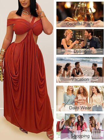 Women Sexy One Shoulder Mesh Ruched Ruffle Mermaid Hem Bodycon Maxi Elegant Cocktail Party Wedding Guest Dress in Kuwait