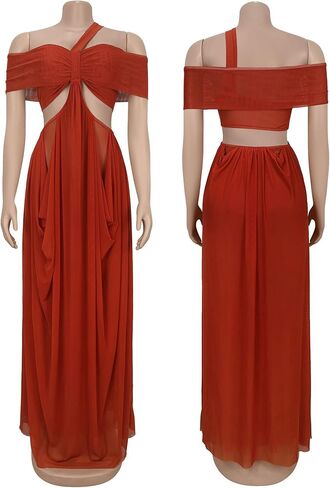 Women Sexy One Shoulder Mesh Ruched Ruffle Mermaid Hem Bodycon Maxi Elegant Cocktail Party Wedding Guest Dress in Kuwait