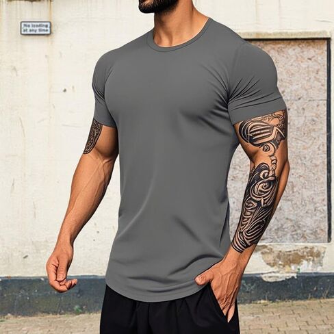 Men's Muscle T-Shirt Summer Slim Fitted Crewneck Short Sleeve Tees Shirts for Gym Workout in Saudi Arabia