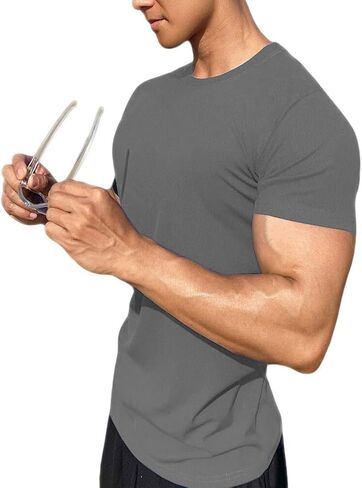 Men's Muscle T-Shirt Summer Slim Fitted Crewneck Short Sleeve Tees Shirts for Gym Workout in Saudi Arabia