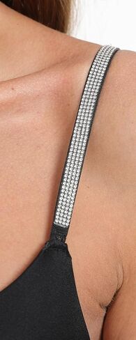 Sexy Push-Up Bras for Women - Black with Sparkle Rhinestone Straps, Plunge Bra Lifts to Add Cup Size, Wear U-Back in Saudi Arabia