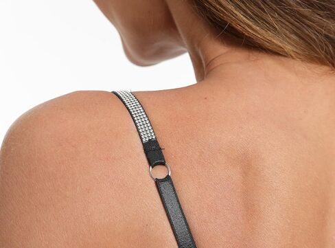Sexy Push-Up Bras for Women - Black with Sparkle Rhinestone Straps, Plunge Bra Lifts to Add Cup Size, Wear U-Back in Saudi Arabia