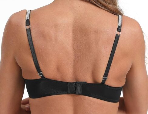 Sexy Push-Up Bras for Women - Black with Sparkle Rhinestone Straps, Plunge Bra Lifts to Add Cup Size, Wear U-Back in Saudi Arabia