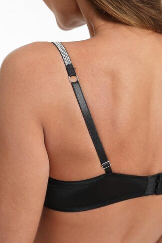 Sexy Push-Up Bras for Women - Black with Sparkle Rhinestone Straps, Plunge Bra Lifts to Add Cup Size, Wear U-Back in Saudi Arabia