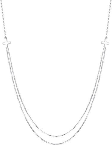 EVER FAITH 925 Sterling Silver Dainty Jewelry Religious Church Layered Double Chain Sideways Cross Choker Necklace for Women in Saudi Arabia