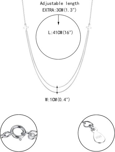 EVER FAITH 925 Sterling Silver Dainty Jewelry Religious Church Layered Double Chain Sideways Cross Choker Necklace for Women in Saudi Arabia