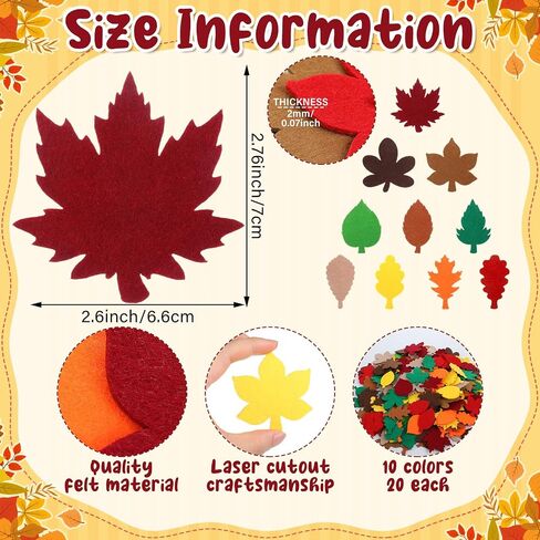 Fanfanwin 200 Pcs Fall Felt Maple Leaves Laser Cutout Embellishment Multicolor Autumn Leaf Decors Farmhouse Harvest Fall Leaves Decorations for Thanksgiving Home Classroom Wall Craft Project in Saudi Arabia