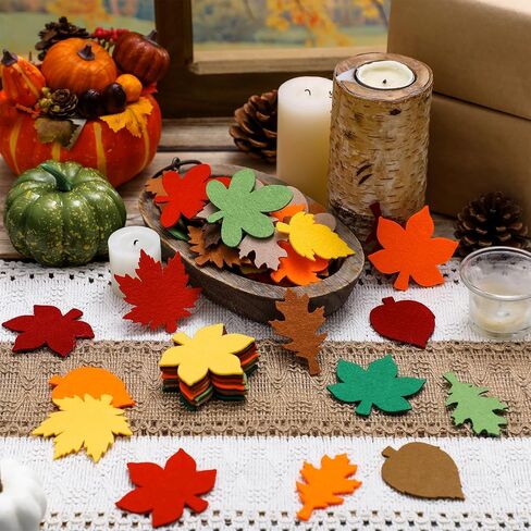 Fanfanwin 200 Pcs Fall Felt Maple Leaves Laser Cutout Embellishment Multicolor Autumn Leaf Decors Farmhouse Harvest Fall Leaves Decorations for Thanksgiving Home Classroom Wall Craft Project in Saudi Arabia