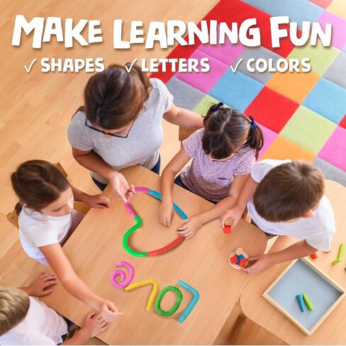 BUNMO Pop Tubes Small 8 Pack | Sensory Toys | Hours of Fun for Kids | Imaginative Play & Stimulating Creative Learning | Toddler Sensory Toys | Tons of Ways to Play | Connect, Stretch, Twist & Pop in Kuwait