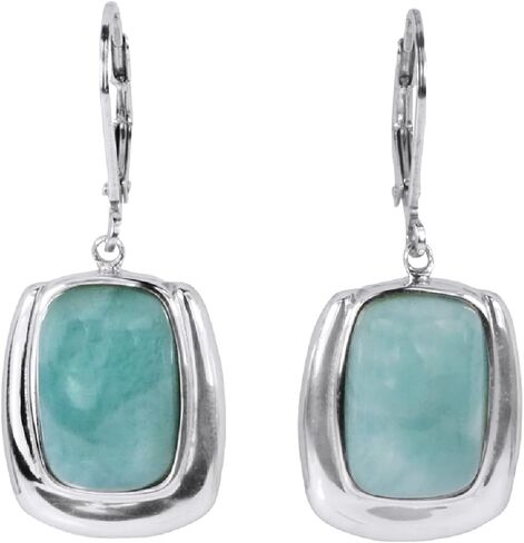 Sterling Silver Larimar Rectangle Dangle Earrings for Women - Natural Blue Gemstone Drop with Leverback Closures in Saudi Arabia
