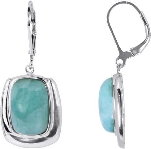 Sterling Silver Larimar Rectangle Dangle Earrings for Women - Natural Blue Gemstone Drop with Leverback Closures in Saudi Arabia