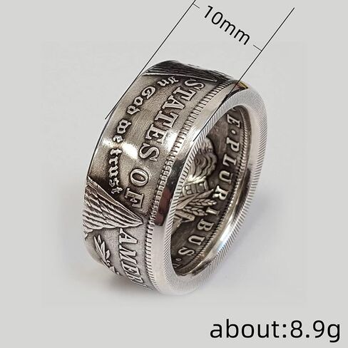 Metmejiao Coin Ring Morgan Silver Coin Design Ring, Men's Coin Ring, American Coin Rings Punk Vintage Personality Coin Ring Size12 in Kuwait