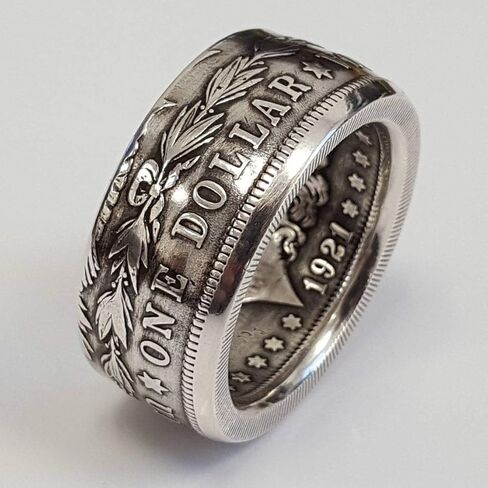 Metmejiao Coin Ring Morgan Silver Coin Design Ring, Men's Coin Ring, American Coin Rings Punk Vintage Personality Coin Ring Size12 in Kuwait